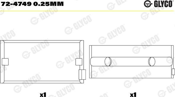 Glyco 72-4749 0.25mm - Main Bearings, crankshaft lastbilsdelar24.se